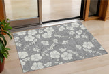3' X 5' Gray And Ivory Floral Washable Indoor Outdoor Area Rug