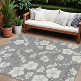 8' X 10' Gray And Ivory Floral Washable Indoor Outdoor Area Rug
