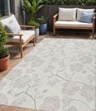 5' X 8' Ivory And Gray Floral Washable Indoor Outdoor Area Rug