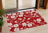 3' X 5' Red Ivory And Gray Floral Washable Indoor Outdoor Area Rug