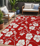 5' X 8' Red Ivory And Gray Floral Washable Indoor Outdoor Area Rug