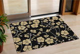 3' X 5' Black And Gold Floral Washable Indoor Outdoor Area Rug
