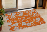 3' X 5' Orange And Gray Floral Washable Indoor Outdoor Area Rug