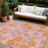 8' X 10' Pink And Copper Floral Washable Indoor Outdoor Area Rug