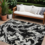 8' X 10' Black And Gray Abstract Washable Indoor Outdoor Area Rug