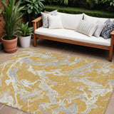 8' X 10' Gold Gray And Ivory Abstract Washable Indoor Outdoor Area Rug