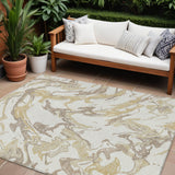 8' X 10' Ivory Gold And Brown Abstract Washable Indoor Outdoor Area Rug