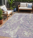 5' X 8' Lavender And Ivory Abstract Washable Indoor Outdoor Area Rug