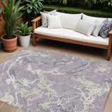 8' X 10' Lavender And Ivory Abstract Washable Indoor Outdoor Area Rug