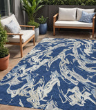5' X 8' Navy Blue Gray And Ivory Abstract Washable Indoor Outdoor Area Rug