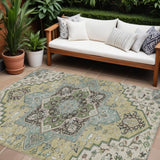 8' X 10' Beige Green And Brown Oriental Washable Indoor Outdoor Area Rug