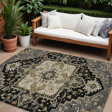 8' X 10' Black Gray And Ivory Oriental Washable Indoor Outdoor Area Rug