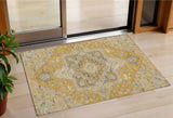 3' X 5' Gold Beige And Blue Oriental Washable Indoor Outdoor Area Rug