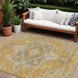 8' X 10' Gold Beige And Blue Oriental Washable Indoor Outdoor Area Rug