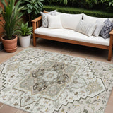8' X 10' Ivory And Brown Oriental Washable Indoor Outdoor Area Rug