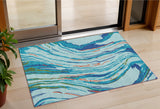 3' X 5' Blue Pink And Green Abstract Washable Indoor Outdoor Area Rug