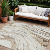 8' X 10' Ivory Beige And Brown Abstract Washable Indoor Outdoor Area Rug