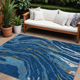 8' X 10' Navy Blue Gold And Copper Abstract Washable Indoor Outdoor Area Rug