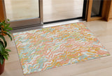 3' X 5' Coral Green And Copper Abstract Washable Indoor Outdoor Area Rug