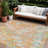 8' X 10' Coral Green And Copper Abstract Washable Indoor Outdoor Area Rug