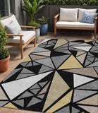 5' X 8' Black Beige And Gray Geometric Washable Indoor Outdoor Area Rug