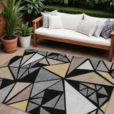 8' X 10' Black Beige And Gray Geometric Washable Indoor Outdoor Area Rug