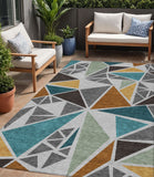 5' X 8' Gray Copper And Brown Geometric Washable Indoor Outdoor Area Rug