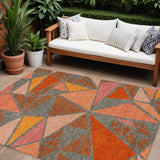 8' X 10' Rust Gray And Pink Geometric Washable Indoor Outdoor Area Rug