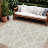 8' X 10' Beige And Ivory Geometric Washable Indoor Outdoor Area Rug