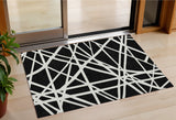 3' X 5' Black And Ivory Geometric Washable Indoor Outdoor Area Rug