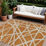 8' X 10' Copper And Beige Geometric Washable Indoor Outdoor Area Rug