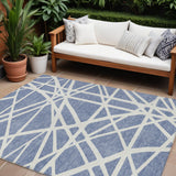 8' X 10' Denim Blue And Ivory Geometric Washable Indoor Outdoor Area Rug