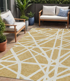 5' X 8' Gold And Ivory Geometric Washable Indoor Outdoor Area Rug