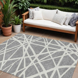 8' X 10' Gray And Ivory Geometric Washable Indoor Outdoor Area Rug