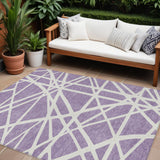 8' X 10' Lavender And Ivory Geometric Washable Indoor Outdoor Area Rug