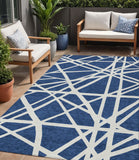 5' X 8' Navy Blue And Ivory Geometric Washable Indoor Outdoor Area Rug
