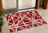 3' X 5' Red And Ivory Geometric Washable Indoor Outdoor Area Rug