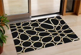 3' X 5' Black Ivory And Beige Abstract Washable Indoor Outdoor Area Rug