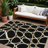 8' X 10' Black Ivory And Beige Abstract Washable Indoor Outdoor Area Rug