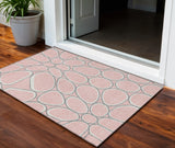 3' X 5' Pink Gray And Ivory Abstract Washable Indoor Outdoor Area Rug