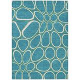 8' X 10' Teal Blue Ivory And Green Abstract Washable Indoor Outdoor Area Rug