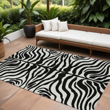 8' X 10' Black And Ivory Animal Print Washable Indoor Outdoor Area Rug