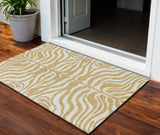 3' X 5' Gold And Ivory Animal Print Washable Indoor Outdoor Area Rug