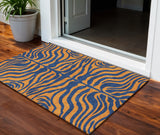 3' X 5' Navy Blue And Pink Animal Print Washable Indoor Outdoor Area Rug