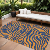 8' X 10' Navy Blue And Pink Animal Print Washable Indoor Outdoor Area Rug