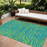 8' X 10' Teal Blue And Green Animal Print Washable Indoor Outdoor Area Rug