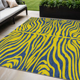 5' X 8' Yellow And Blue Animal Print Washable Indoor Outdoor Area Rug