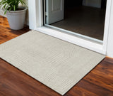 3' X 5' Beige And Ivory Geometric Washable Indoor Outdoor Area Rug