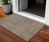 3' X 5' Brown And Ivory Geometric Washable Indoor Outdoor Area Rug