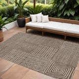 8' X 10' Brown And Ivory Geometric Washable Indoor Outdoor Area Rug